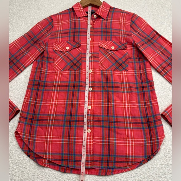 J. Crew Women’s Long Sleeve Flannel Button Down Shirt Size 2 Red Plaid - Picture 4 of 7